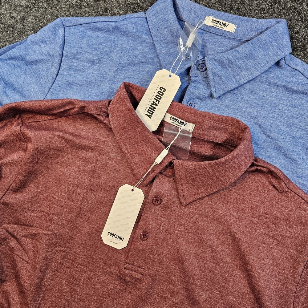 COOFANDY Mens Long Sleeve Polo Lot of 2 Large Stretch Casual Golf Shirt Red Blue